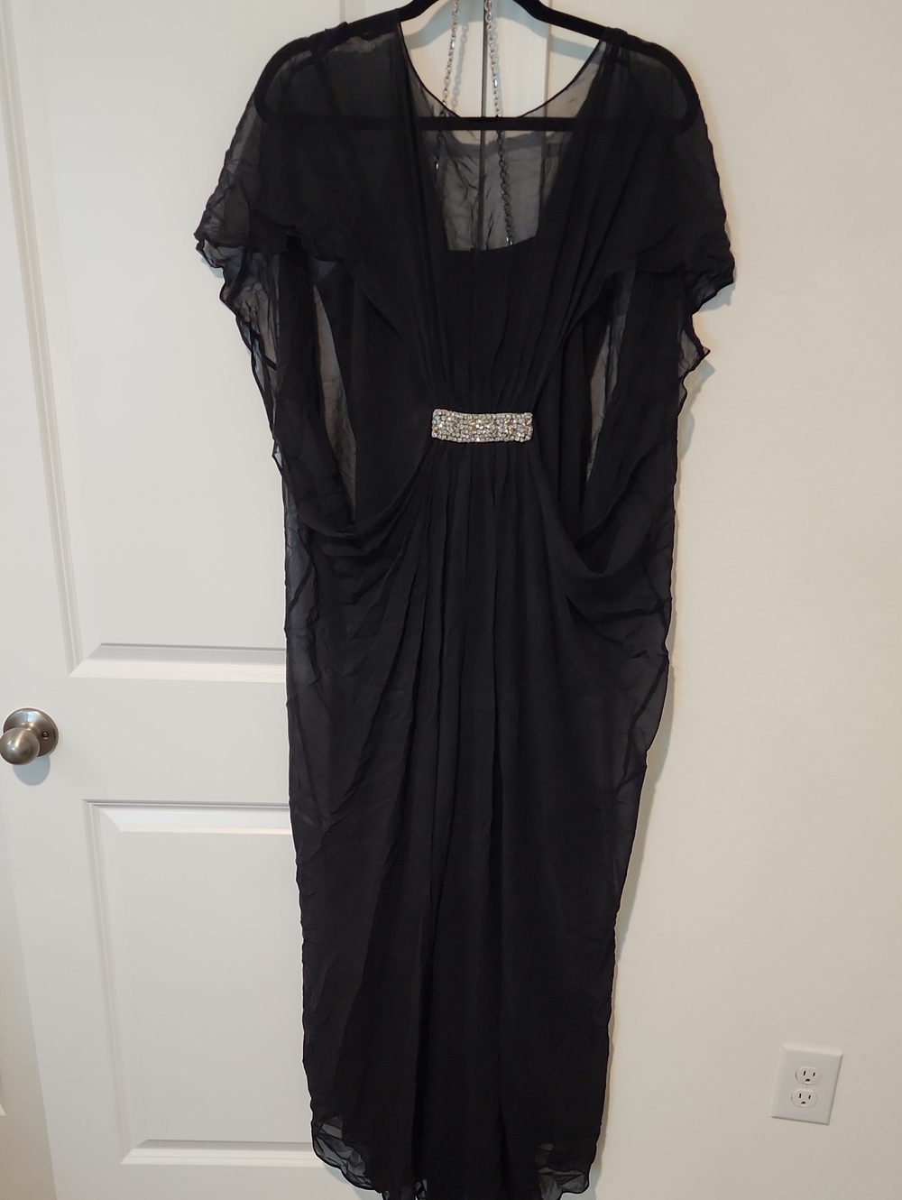 Rickie Freeman for Teri Jon Black Chiffon Maxi with Rhinestone Accent